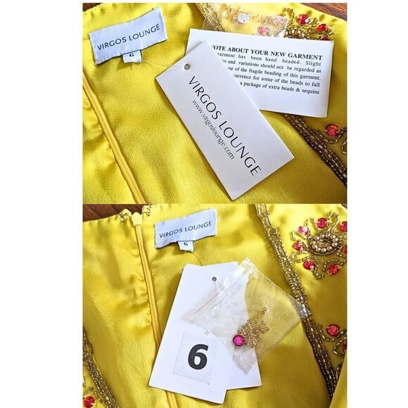 NWT Asos VIRGOS LOUNGE Daria Yellow Red Asymmetrical Embellished Midi Dress Sz 6 - Picture 3 of 10